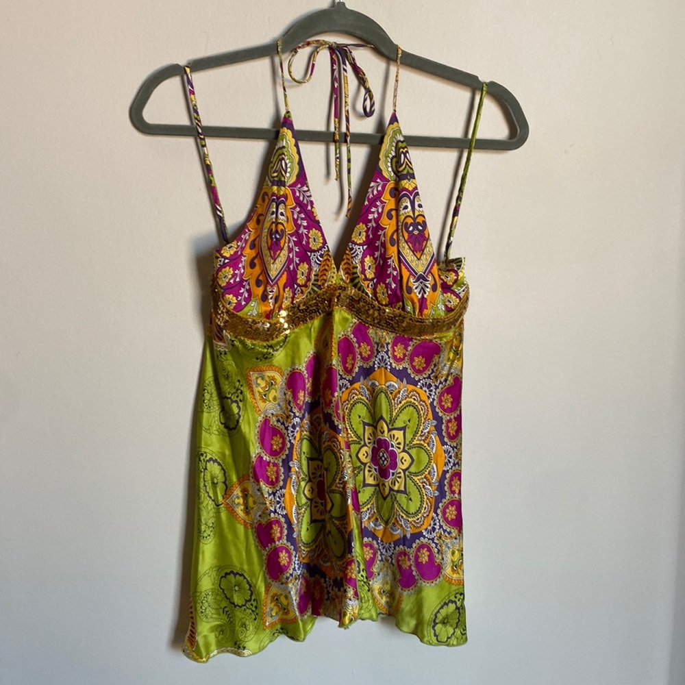 Evolve silk and sequin halter top